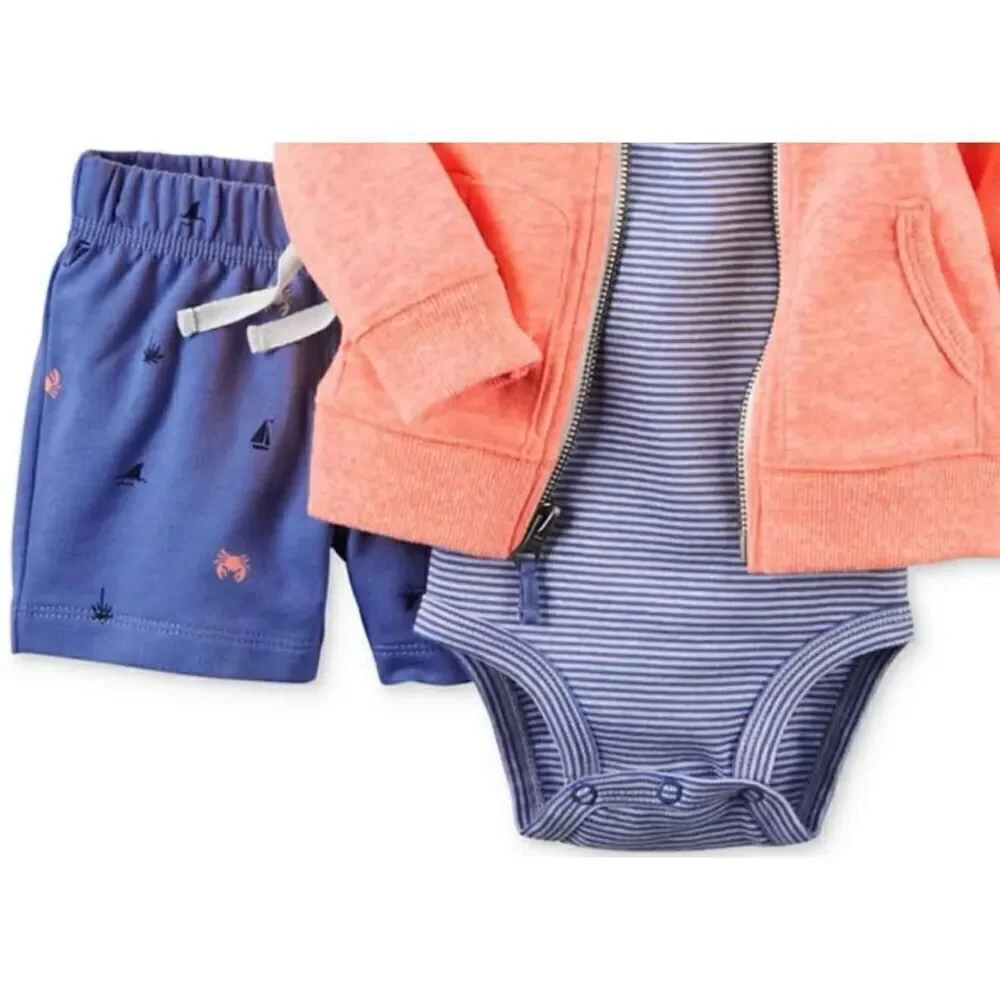 NWT 24 Months Carter's Boy's/ Girl's Orange Blue 3-Pc Hoodie Bodysuit Shorts Set